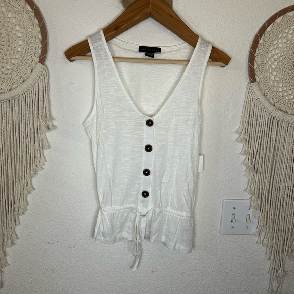 Sanctuary Tops Sanctuary White Button Detail Tie Waist Ruffle